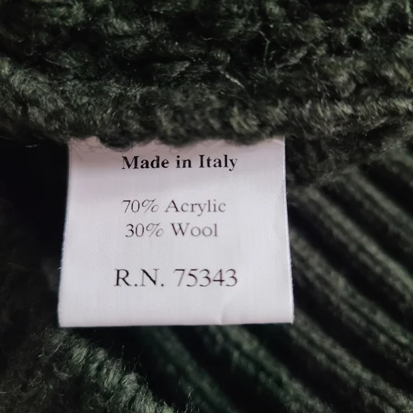 Paolo Mondo Fisherman Knit Wool Blend Green Sweater Made in Italy Size XL NWOT